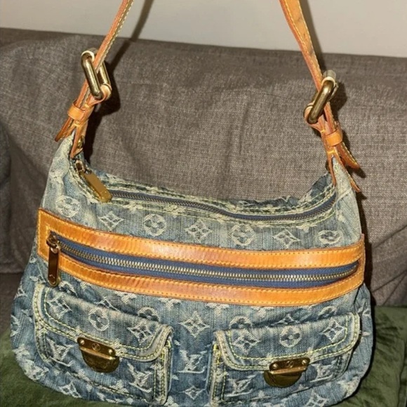 LV Denim and Tan Shoulder Bag - Picture 1 of 7